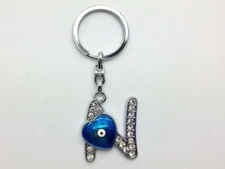 Letter Initial Name Alphabet Crystal N Evil Eye Mati Key Ring Chain Lucky Heart