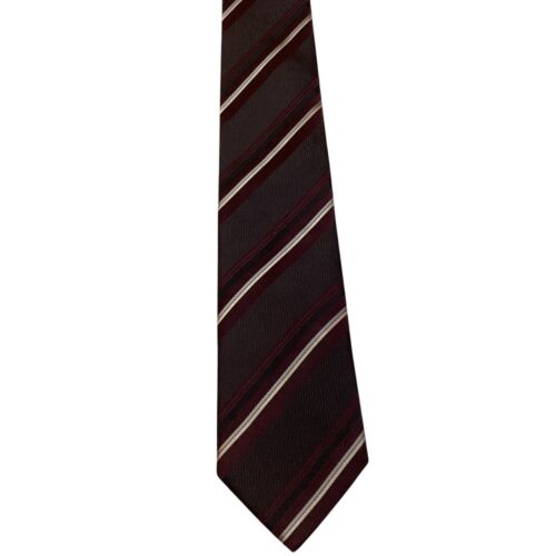 HUGO BOSS Men's 100% Silk Necktie ITALY Designer STRIPED Purple/Gray/White EUC - Picture 2 of 3