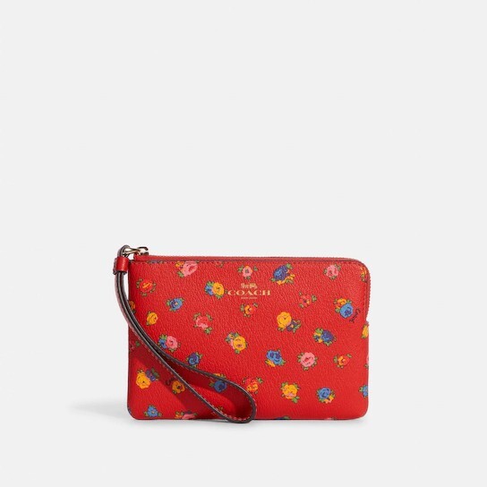 Coach CA716 Corner Zip Wristlet With Mini Vintage Rose Print