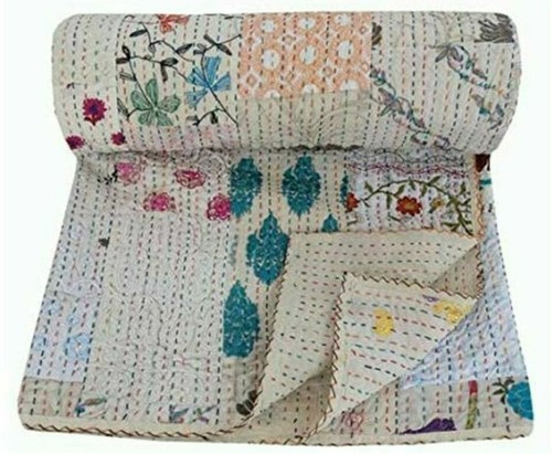 Vintage Kantha Khambadiya Quilt Handmade Blanket Bedspread Throw King kantha