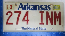Arkansas License Plate Tag 2005 The Natural State - 274 INM Natural Sticker