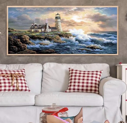 Artificial Diamond Painting Kit Full Drill Lighthouse Ocean Size Lg 35.5x15.8” - Picture 3 of 8