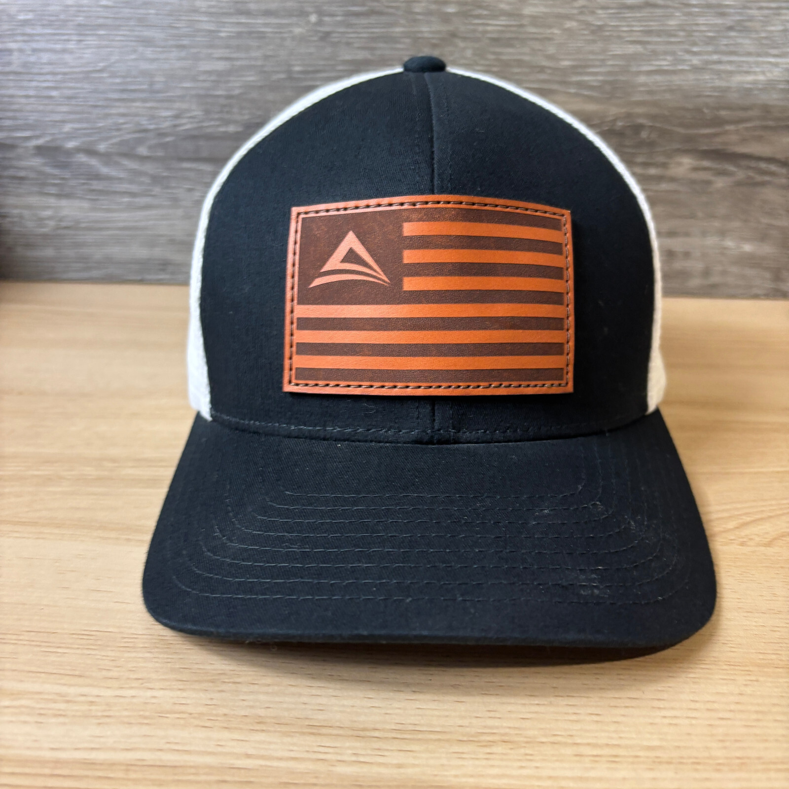 Flag Patch Hat Cap Snap Back Black Brown Leather … - image 2
