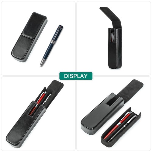Genuine Leather 2 Hard Fountain Pen Case Storage Box Office Magnetic Closure - Picture 4 of 11