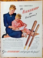 Eversharp pens Christmas ad 1947 orig vintage fashion 1940s mom child Tomm Webb