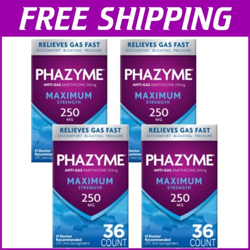 Maximum Strength Gas Relief with 250 mg Simethicone | 36 Fast Gels (Pack of 4)