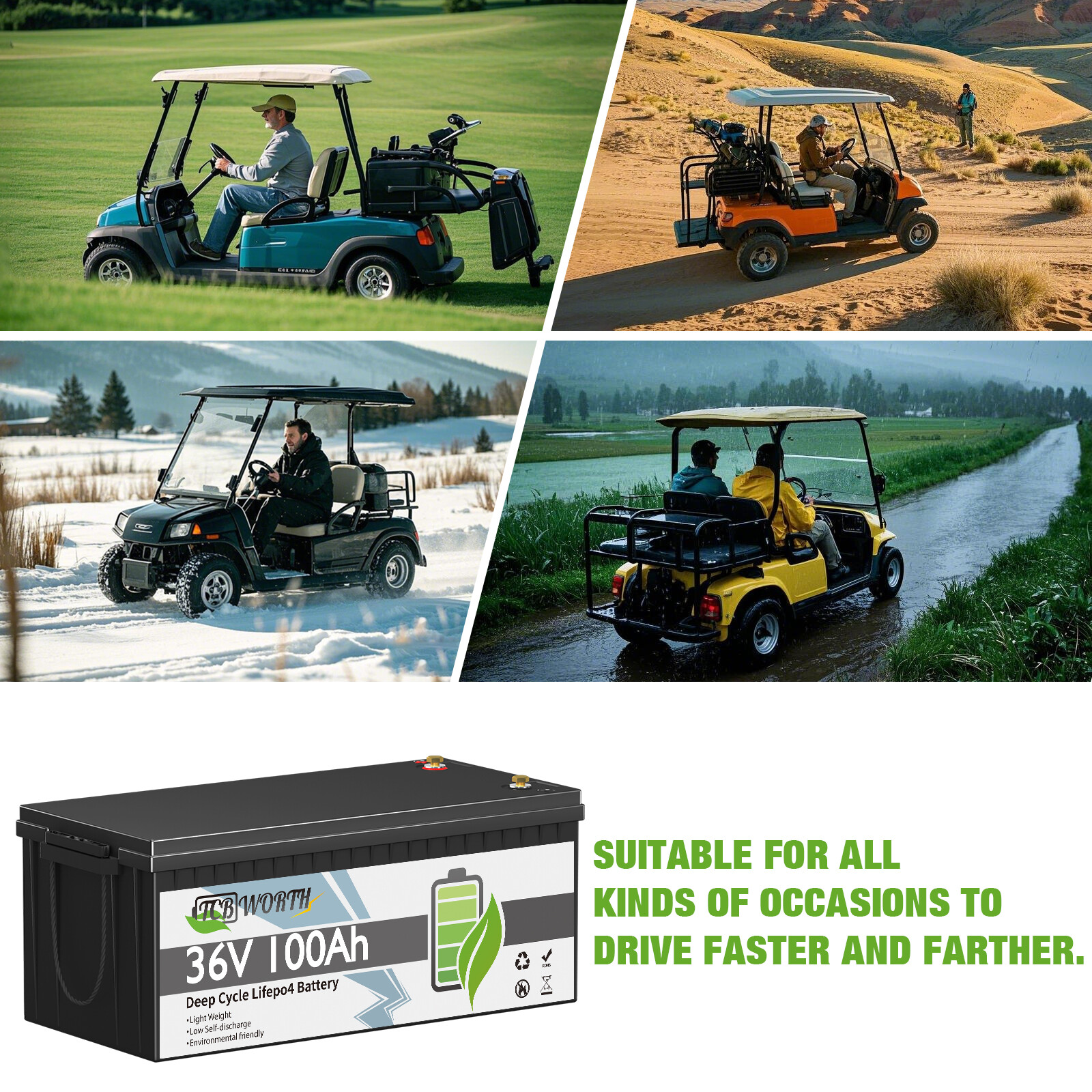 36V 100Ah Lithium LiFePO4 Battery 200A BMS 10 Year warranty for Golf cart EV RV