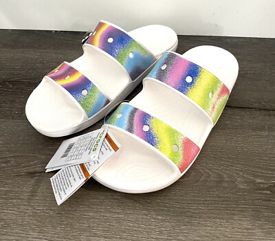 Classic Crocs Solarized Tie Dye Two-Strap Rainbow Sandals Waterproof Size 12 Men