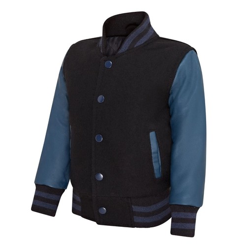 Kids Black Navy Varsity Bomber Jacket - Picture 2 of 8