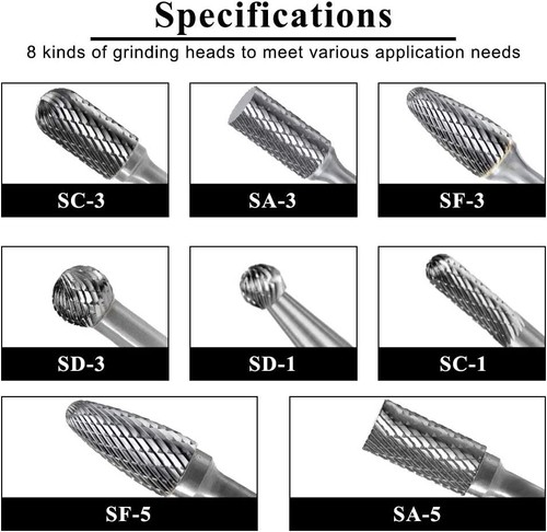 1/4'' Double Cut Tungsten Steel Carbide Rotary Burr Die Grinder Shank Bit - Picture 12 of 20