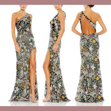 NWT 698 Mac Duggal  6  49574 Embellished Floral One Shoulder Gown Black S1698