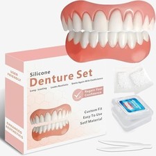 Silicone Dentures for Men  Women, Upper  Lower False Teeth, Natural Shade Smil