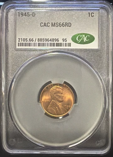 1945-D Lincoln Cent CAC MS 66 RD