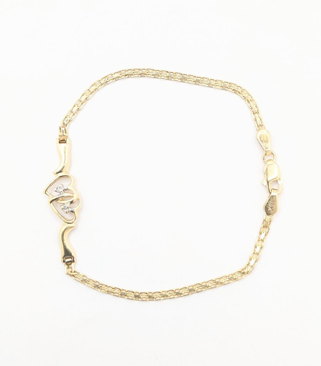 14K Solid Yellow Gold 2.7g Two Interlocking Heart… - image 4