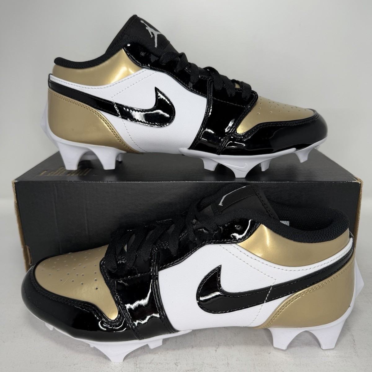 Nike Jordan 1 Low TD Cleat Patent Gold Toe Football Cleats Size 8