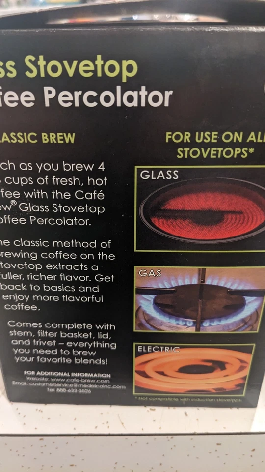 CAFÉ BREW COLLECTION Cafetera Percoladora Estufa Vidrio Alta Gama -8 Tazas Foto 3 de 4