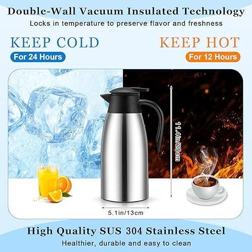 2x 68 Unzen Isolierte Thermo Kaffee Karaffe Edelstahl Isolierflasche 12 Stunden Heiß - Bild 3 von 7