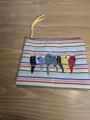 Talbots Striped Sequin Bird Wristlet Clutch Pouch Bag 100% Cotton Colorful