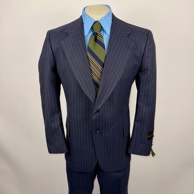 Vtg 1970s Botany Suit Mens 46 Short Jacket 41 Pants Unhemmed Pin Striped Mod NOS