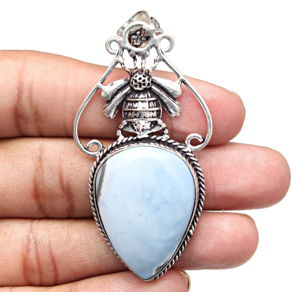 Owyhee Blue Opal Necklace Gemstone Jewelry Gift For Her 2.75 Inch-image