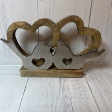 Amor de San Valentín, Pájaros, Corazones de Madera en Base, Decoración Romántica de Vacaciones
