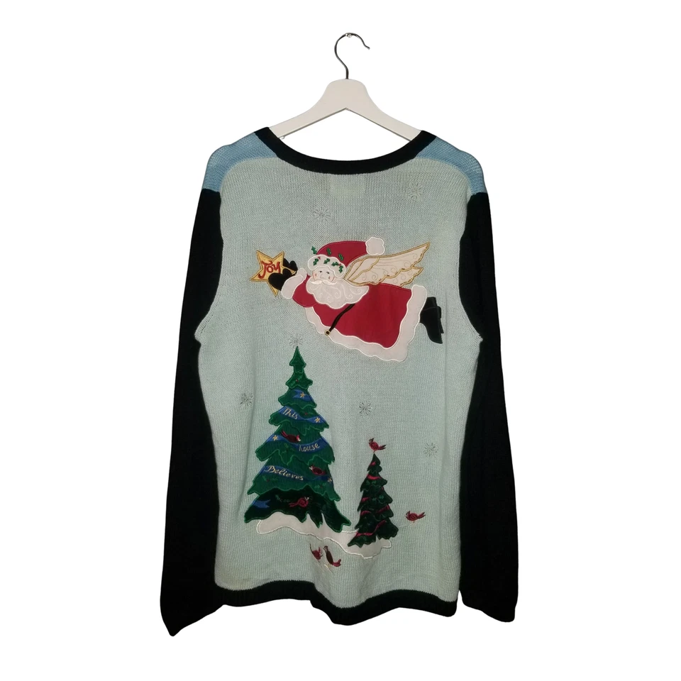 The QUACKER FACTORY Christmas Cardigan Sweater Embroidered Santa Noise Maker LG - Image 2 of 4
