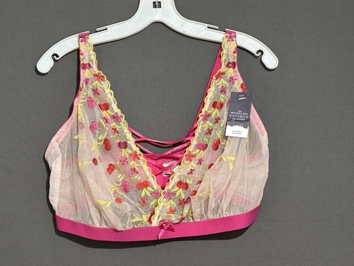 Cacique Seriously Sexy Bralette 42DDD Sheer Pink Embroidered Unlined Wireless - Picture 2 of 8