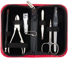 3 Swords Germany - brand quality 6 piece manicure pedicure grooming kit RED
