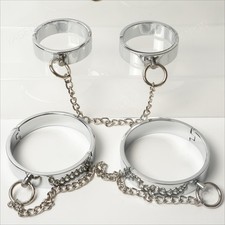 Metal Handcuffs Ankle Cuffs Ring Bondage Restraint Heavy Lockable Chain BDSM