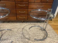 Vintage Eileen Gray Chrome Glass Adjustable Side Tables