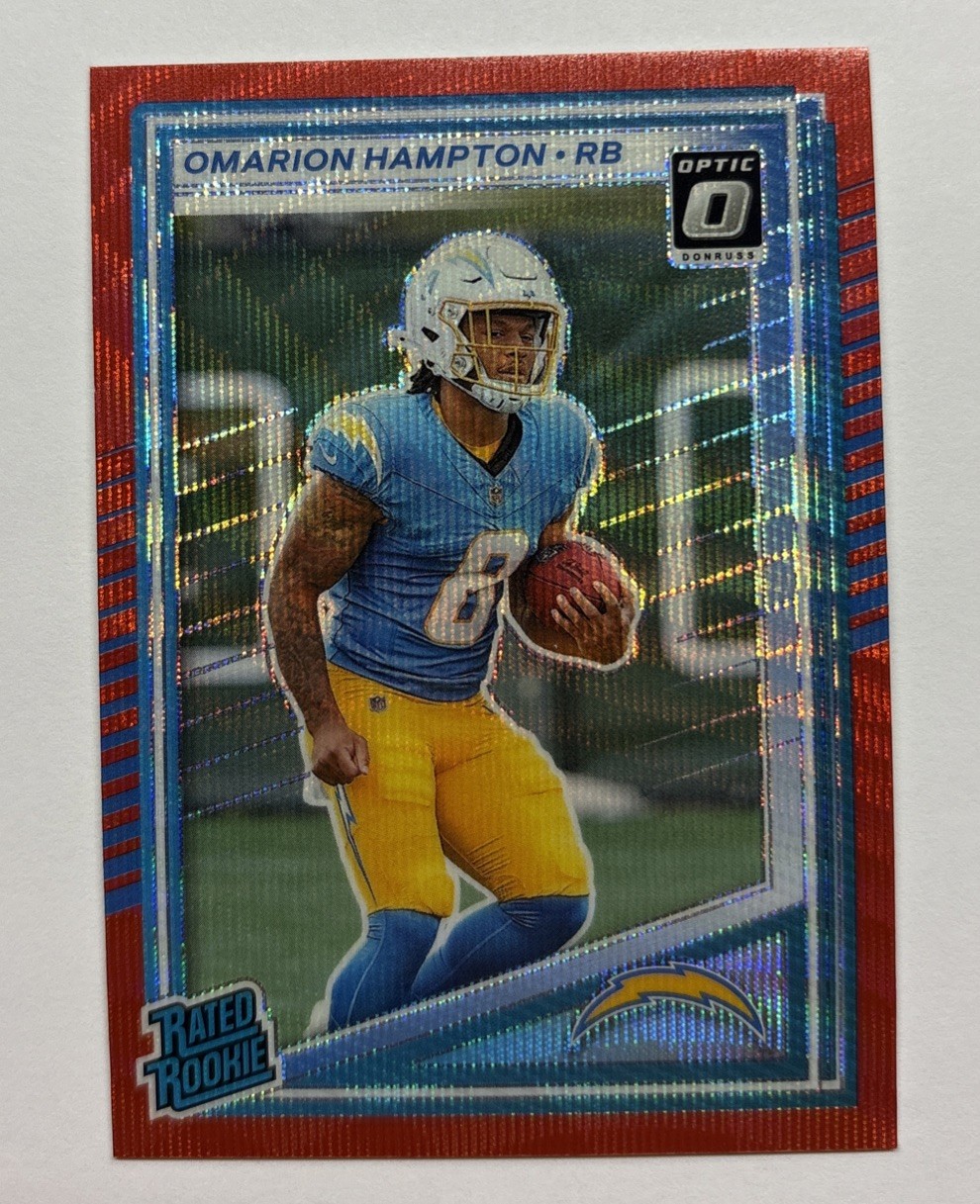2025 Panini Donruss OMARION HAMPTON RC #303 Optic Preview Red Wave (RC) Chargers