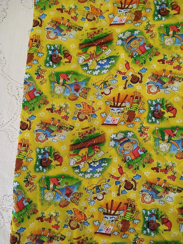 Back To School Pre-quilted Double fabric 20x43" Yellow Red Playground Words - Image 4 of 4