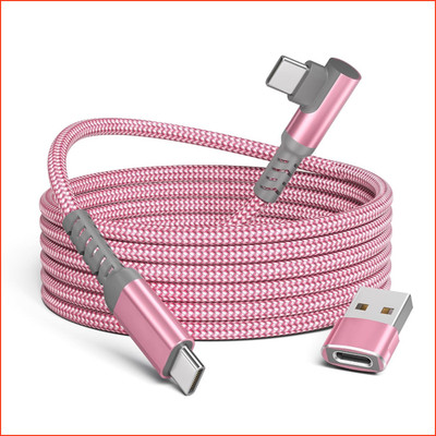 USB C auf Typ C 60W 2M Schnellladekabel Rechter Winkel mit USB A Adapter für
