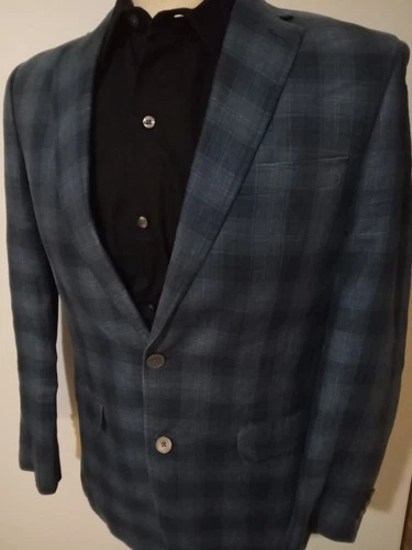 LAUREN RALPH LAUREN Men's 38L 100% Linen Blue Plaid Blazer Sport Coat Classic 