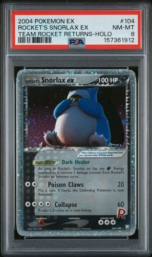 2004 POKEMON EX TEAM ROCKET RETURNS #104 ROCKET'S SNORLAX EX-HOLO PSA 8