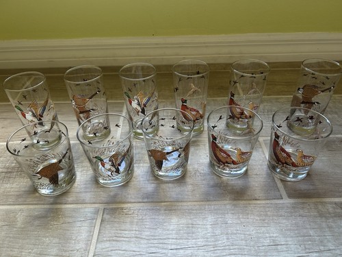 Vtg Libbey Set of 11 Gamebird Highball Lowball Glasses Pheasant Mallard Flight - Picture 2 of 7