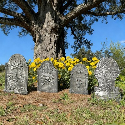 4 Pack 22'' Halloween Foam Tombstones Outdoor Graveyard Headstones with Stakes