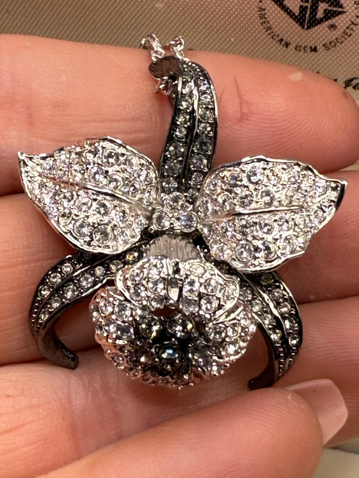 Collar Vintage Nolan Miller Orquídea Estrás Flor 18" Foto 4 de 4