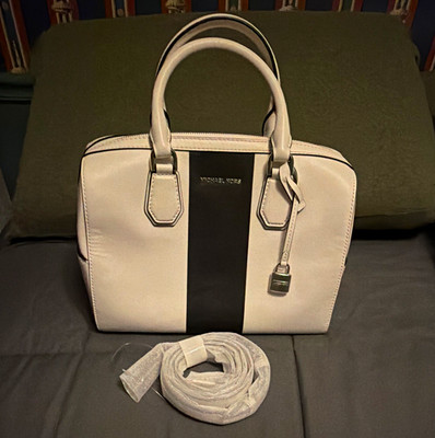Michael Kors White/Black Colorblock Satchel Top Handle, Detachable Strap,