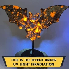 Natural UV Reaction yooperlite Bat Crystal Carved bats w/ Stand Home Decor