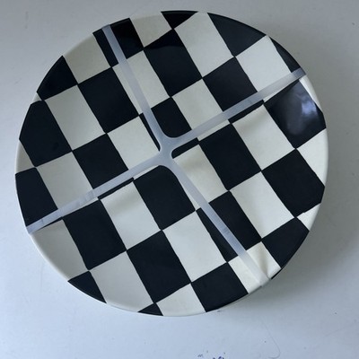 Checkered Melamine Dinner Plates 11in Set of 4 Black & White Indoors/Outdoors