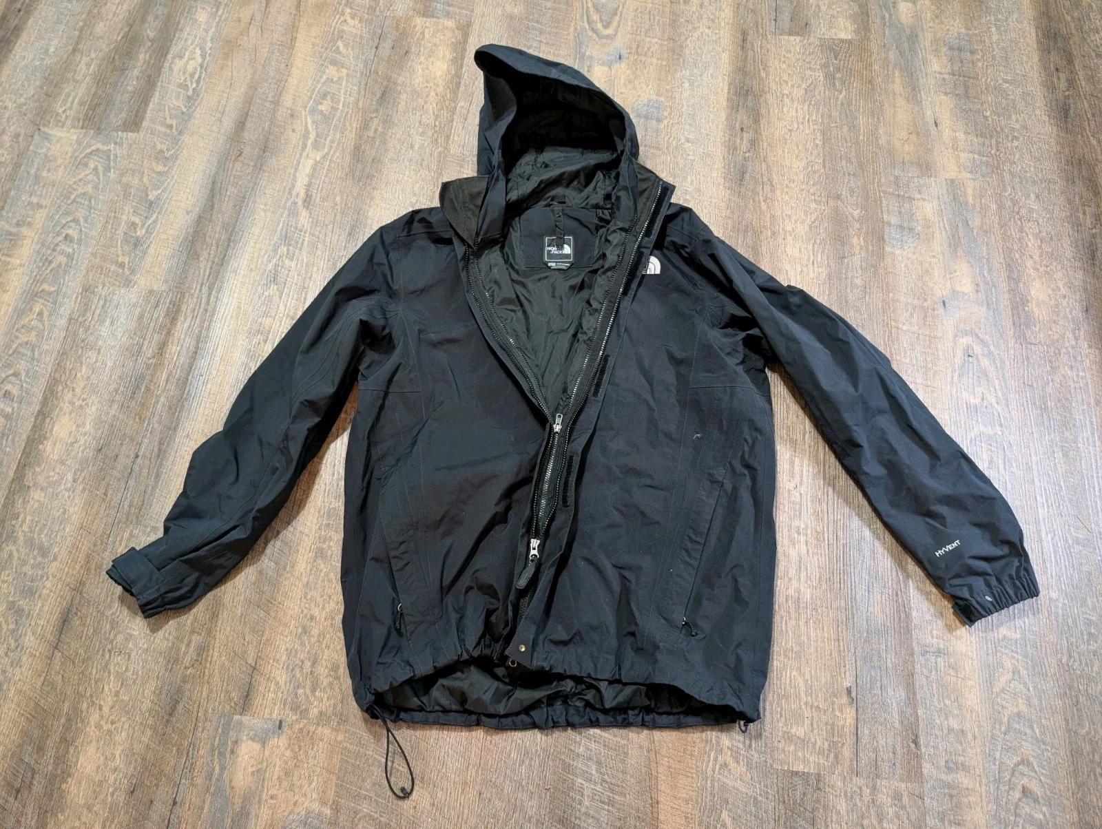 THE NORTH FACE Jacket Mens XL Black Hyvent Waterproof Rain Coat Hooded