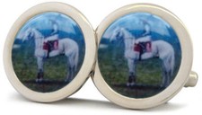DESERT ORCHID HORSE RACING CHROME FINISH CUFFLINKS NEW