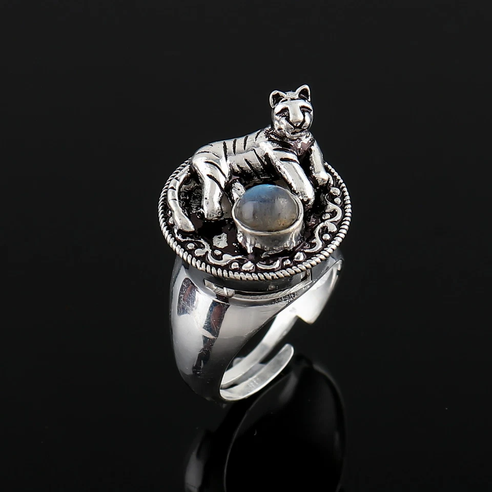 Blauer Labradorit Edelstein Gift Ring, 925 Sterling Silber Handarbeit Giftring