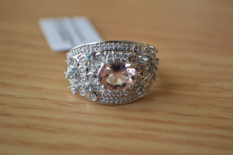 2.10ct Morganite / Multi Gemstone Dome Ring Rhodium over Sterling Silver Size 8 - Image 3 of 4