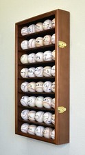 Baseball Display Case 40 Walnut Wood Ball Holder Wall Rack Cabinet Shelf Cabinet