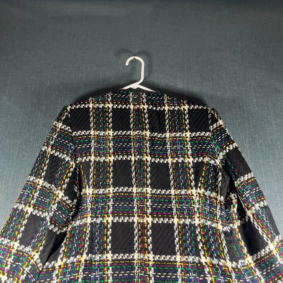 Cárdigan Suéter Tahari Mujer Talla 10 Multi Cuadros Lana Tejido Apretado Manga Larga Foto 3 de 4