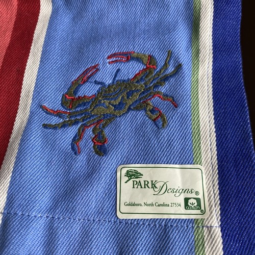 Park Designs Blue Crab Embroidered Cotton Placemat Blue Green Red Stripe NWT - Picture 2 of 5