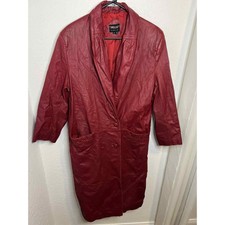 Vintage Pelle Red 100% Leather Trench Coat Pockets Size Medium