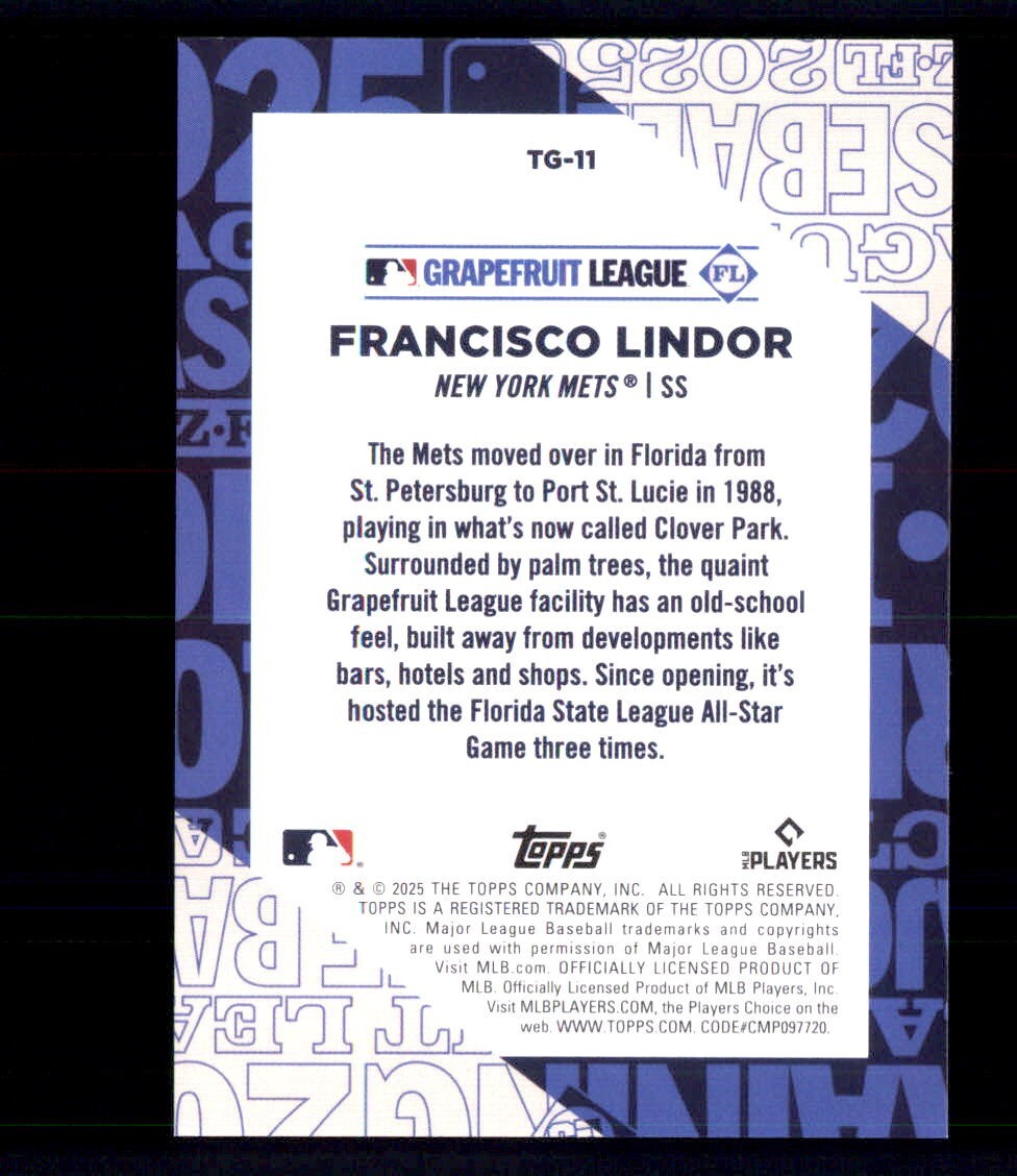 2025 Topps Series 1 Grapefruit League #TG-11 Francisco Lindor New